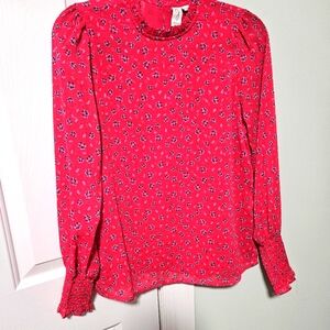 Joie Bohemian Clip Dot Smock Cuff Long Sleeve Size XS Pullover Lined Blouse